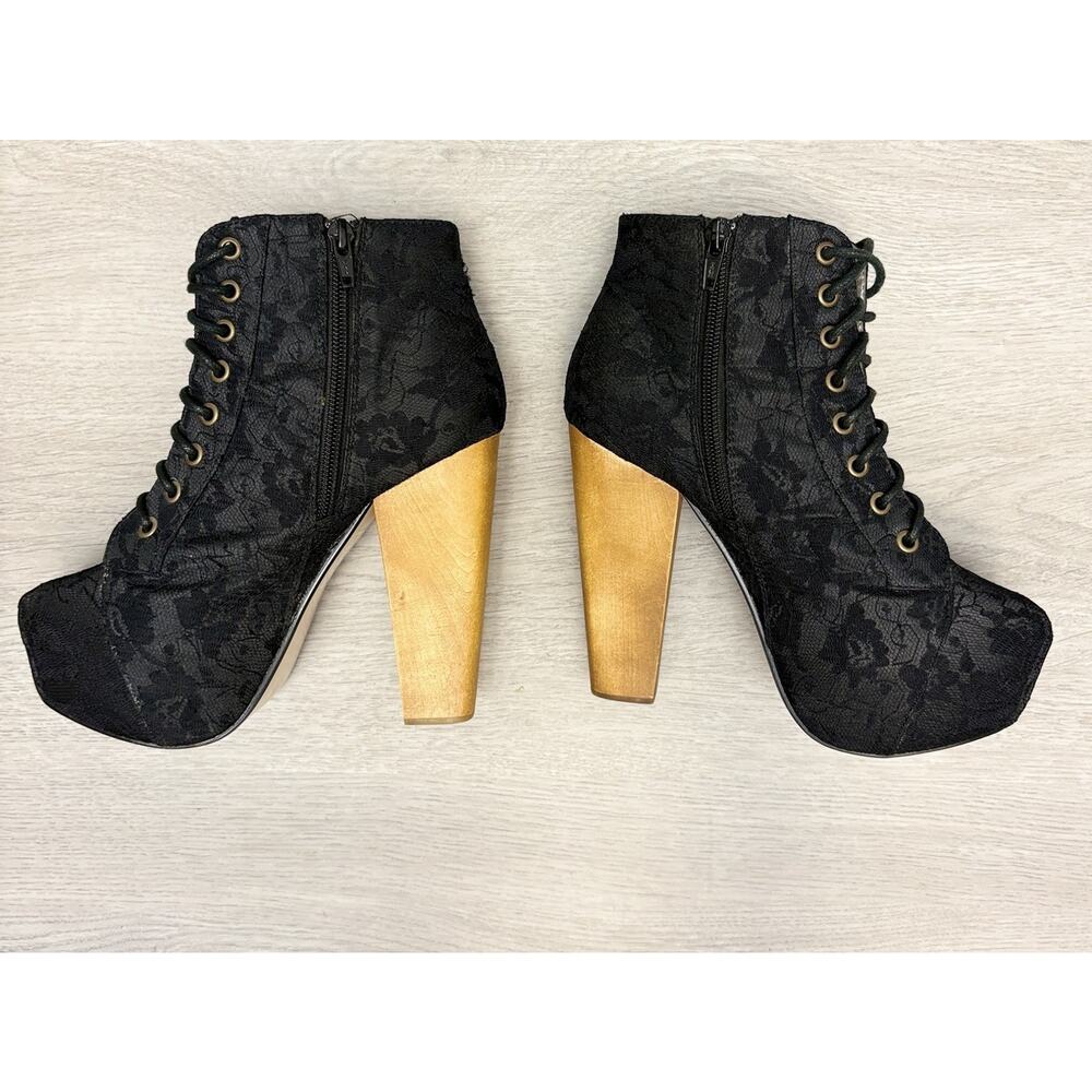 Truffle Black Lace Bootie Platform Wood Heel Goth Victorian Ankle Boots EU 36 - Picture 7 of 12